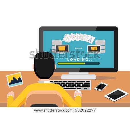 Copying files or files transfer process on desktop. Modern flat design for Web Banner , Website Element , Brochures, or Book cover