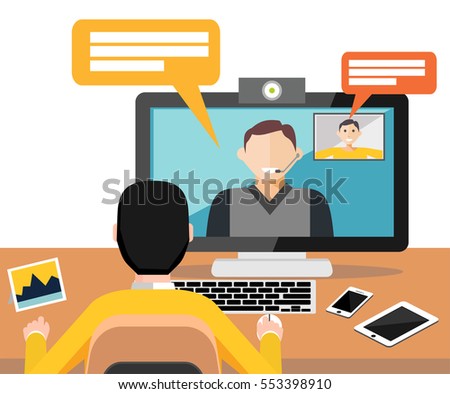 Web camera, video call, online or conference, online training, online conference application interface concept. Modern flat design for Web Banner , Website Element , Brochures, or Book cover