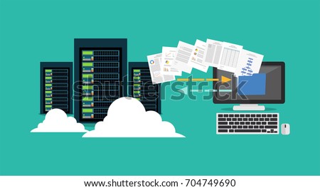 Migration. Backup concept. Copying file. Server. Data Center. Database Synchronize Technology. 