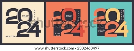 with three new year 2024 number concepts with different colors and with truncated numbers.