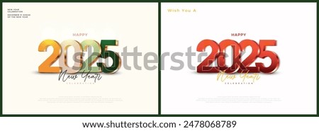 Set of Happy New year 2025 numbers. New year 2025 vector design with realistic 3D numbers. Very modern background illustration. Design for a poster, greeting card and book cover.