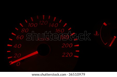 Car control panel speedometer night illuminated