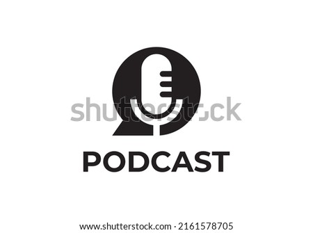 podcast vector logo illustration Microphone and Bubble chat