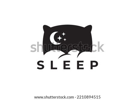 pillow bed and night moon star logo vector icon graphic