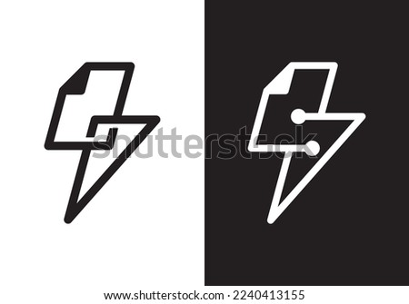 folder and lightning logo design. fast document logo template. vector illustration line style.