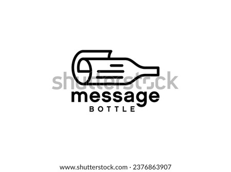 bottle paper logo design, message bottle style line art vector illustration