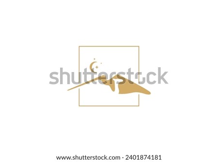 mountains and deserts negative camel logo, luxury line art design template