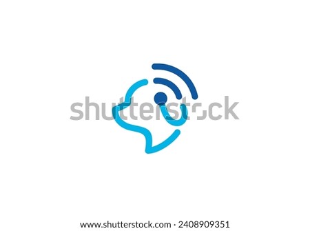 head dog and wifi signal logo, technology, pet health care design template