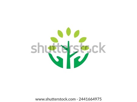 hand tree logo design. care leaf plant symbol icon template