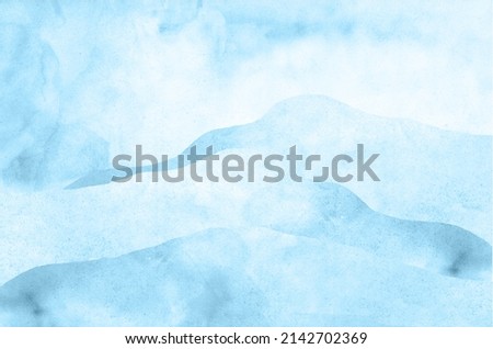 Watercolor background, mountains and sky hills, pale blue, turquoise, cornflower blue, color transition, landscape