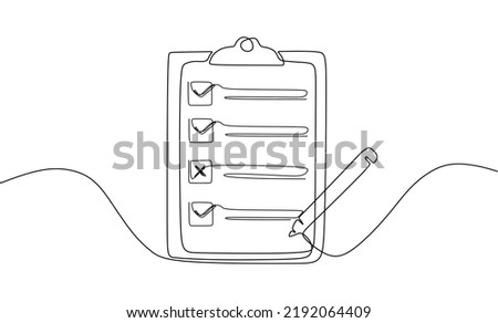 Clipboard with checklist. Continuous line one drawing. Vector illustration. Simple line illustration.