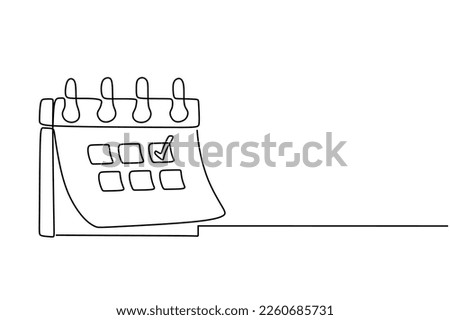 calendar continuous line drawing. One line art of calendar, memorable date, countdown, holiday, weekday and weekend. vector illustration	
