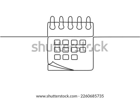 calendar continuous line drawing. One line art of calendar, memorable date, countdown, holiday, weekday and weekend. vector illustration	
