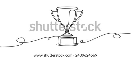 one line trophy cup isolated on white background. Single line style. No background.