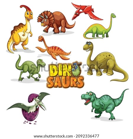 Set of dinosaurs cartoon character isolated on white background Free Vector Photo stock © 