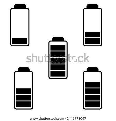 Battery five icon set and 5 vector 