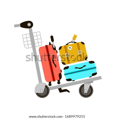 Suitcases on airport luggage trolley. Travel bag. Summer time. Holidays. Vacation trip. Rest