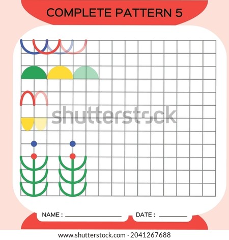 Repeat Pattern, Pazzle. Copy Picture. Special for preschool kids. Printable Kids Worksheet for practicing fine motor skills. Learn colors. Attention Exercise. Teachers Resources. Red. Vector