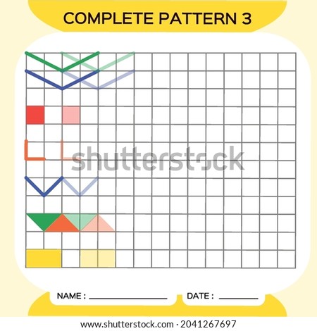 Repeat Pattern, Pazzle. Copy Picture. Special for preschool kids. Printable Kids Worksheet for practicing fine motor skills. Learn colors. Attention Exercise. Teachers Resources. Yellow. Vector