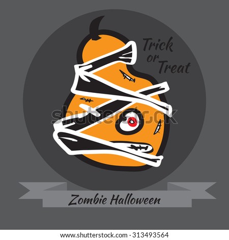 Zombie halloween pumpkin. Vector Happy Halloween illustration. Trick or Treat Holiday.