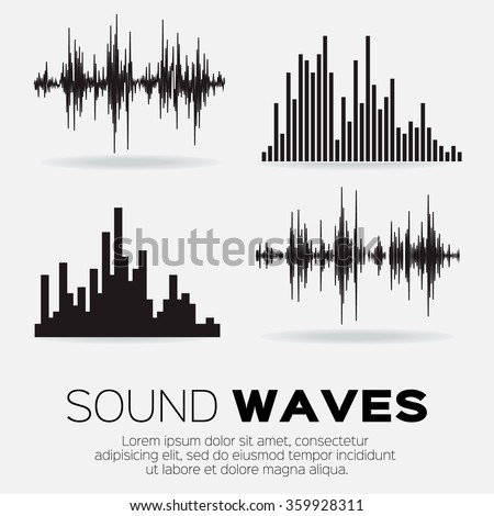 Set of 4 music sound waves. Audio sound equalizer technology, pulse musical. Vector illustration