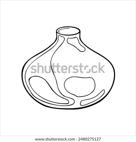 Flat pottery vase linear graphic hand drawn. Vase black white vector illustration isolated. Handmade ceramic in line art. Vase coloring. For ceramics workshop, school, modeling clay