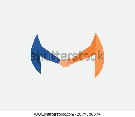 Representation of the letter M in the form of unity, togetherness and handshake.The letter M representing one leg of a bridge. Initial letter M Concept. Minimal style identity initial logo mark. Stock fotó © 
