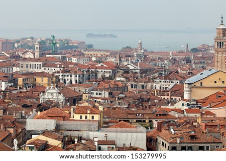 Aerial view of Venice city from the top of the bell tower at the San Marco Square, Italy