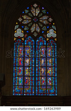 TOURS, FRANCE - JUNE 24, 2013: Stained glass windows of Saint Gatien cathedral in Tours, France.