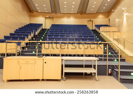 CRACOW, POLAND - JANUARY 29, 2015: Cracow - Jagiellonian Univesity . Faculty of Physics, Astronomy .Interior of modern lecture roo