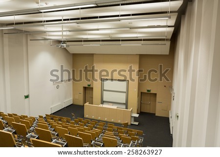 CRACOW, POLAND - JANUARY 29, 2015: University of Science and Technology interior of modern lecture room