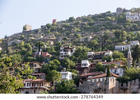 Apartment houses on the hillside. Alanya. Turkey.