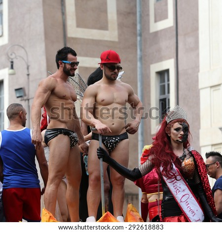 ROME, ITALY - JUNE 13, 2015: Rome hosts a popular Pride celebration - Rome Gay Pride on June 13, 2015.  Rome Gay Pride parade takes place on this day, drawing thousands of spectators and participants
