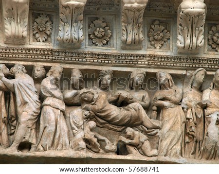 Siena - Duomo. Relief from the western facade