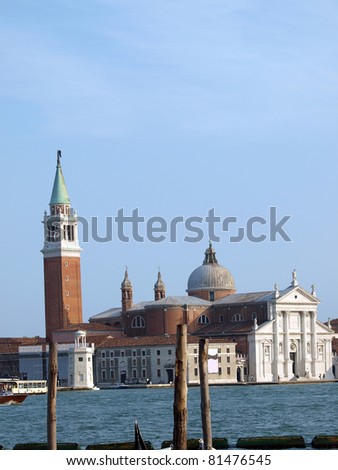 Venice - basilica of San Giorgio Maggiore. San Giorgio Maggiore is a basilica in Venice, Italy designed by Andrea Palladio and located on the island of San Giorgio Maggiore.