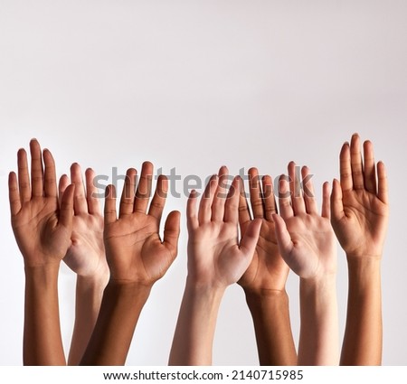 Image, Stock Photo Hand raised in support for lgbtq+ community with rainbow flag painted on the wrist