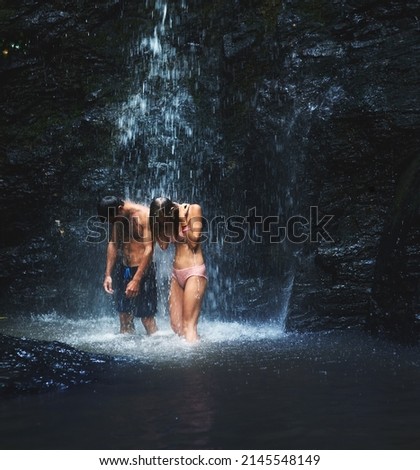 Similar – Image, Stock Photo Unrecognizable shirtless female standing on sandy coastline