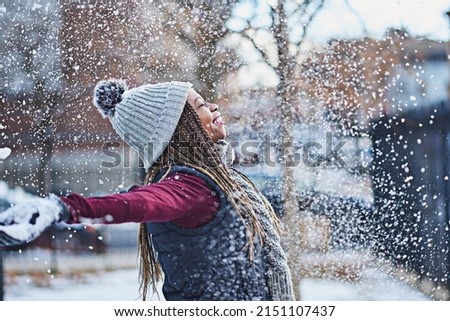 Similar – Image, Stock Photo Woman playing with snow on winter field