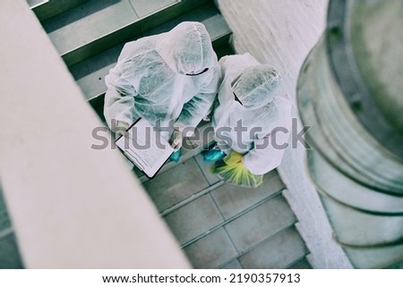 Similar – Image, Stock Photo doctor man wearing protective mask and gloves indoors. Holding an alcohol gel or antibacterial disinfectant. Hygiene and corona virus concept. Covid-19