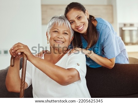 Similar – Image, Stock Photo Home caregiver helping senior woman with medication