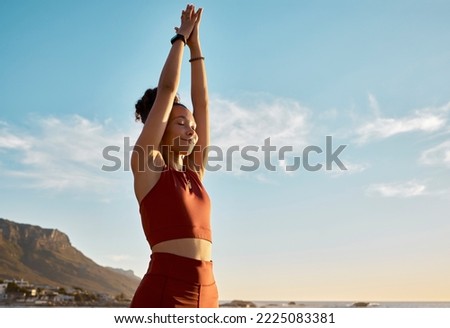 Similar – Image, Stock Photo Man training yoga on beach