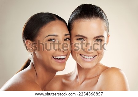 Similar – Image, Stock Photo Faces of two ladies in straw hats, one looking up seriously, the other looking forward with a smile