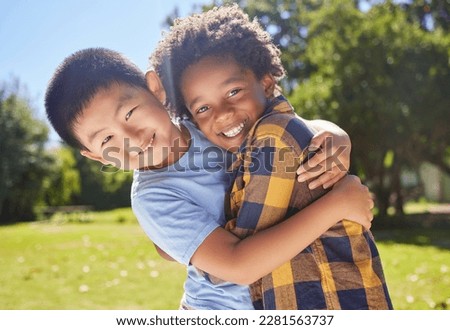 Similar – Image, Stock Photo Two children playing with their mobile on the beach