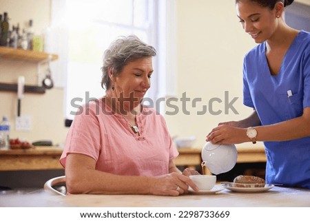 Image, Stock Photo Crop person pouring tea into bowl with herbs