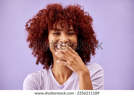 Similar – Image, Stock Photo Woman with purple hair leaning on metal fence and looking away