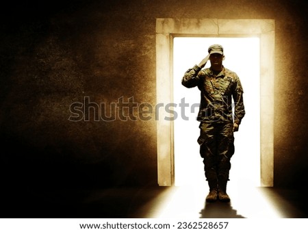 Similar – Image, Stock Photo Armed soldier ready for battle. Military concept.