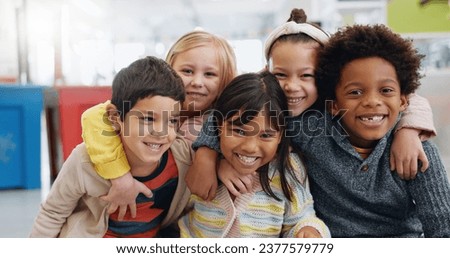 Similar – Image, Stock Photo Group of children playing on beach next to cave