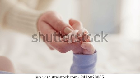 Similar – Image, Stock Photo Adorable mother and child on hand enjoying and laughing in field