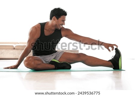 Similar – Image, Stock Photo Flexible man training on aerial straps