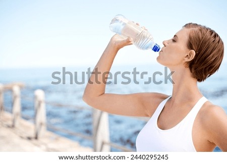 Similar – Image, Stock Photo Traveling woman drinking water from river